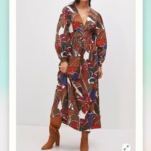 NWT Farm Rio Anthropologie Deep V-Neck Maxi Dress